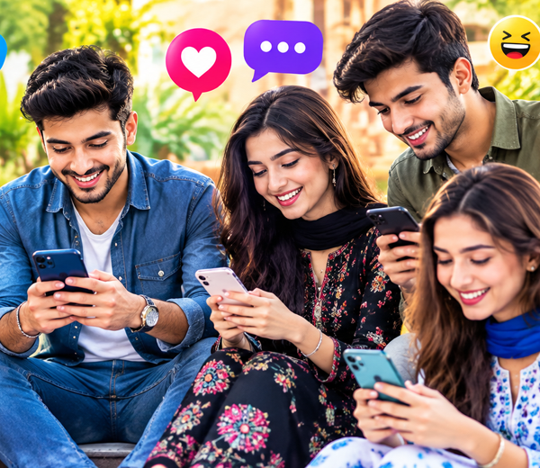People using smartphones and chatting while traveling